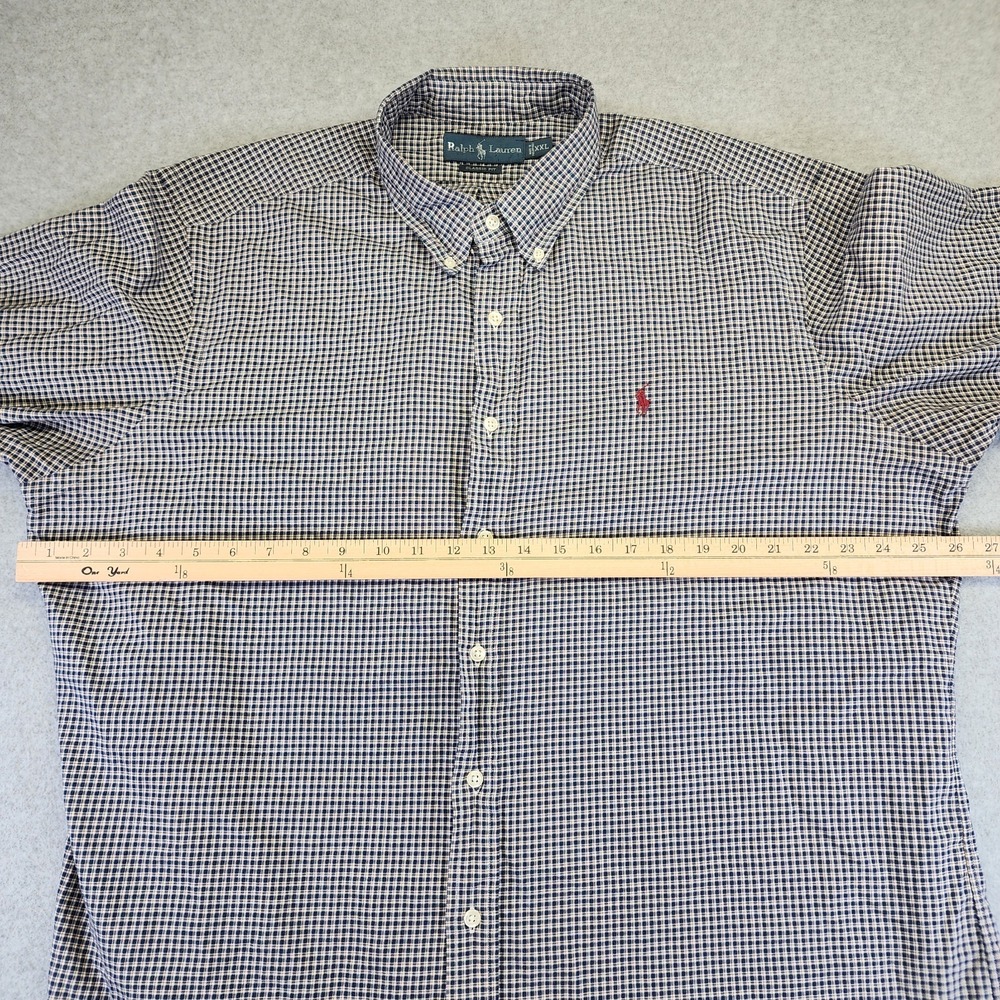 Ralph Lauren Men's XXL 2XL Classic Fit Plaid Blue Brown Long Sleeve Button Shirt - Picture 5 of 6